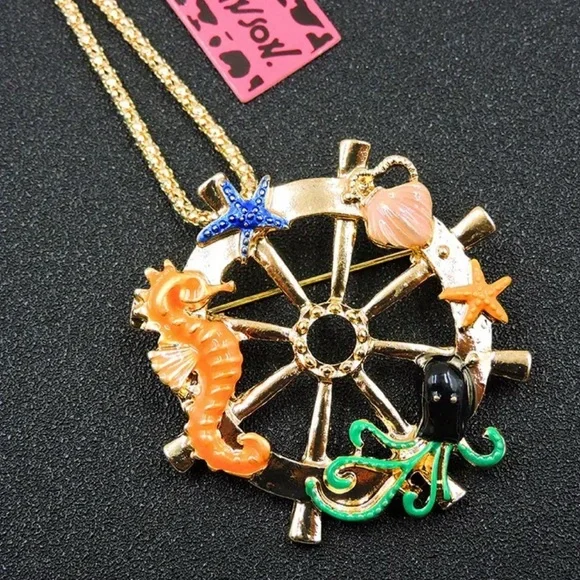 Betsey‎ Johnson Nautical Octopus Starfish Rudder Pendant/Necklace/Brooch NWT - Picture 4 of 5